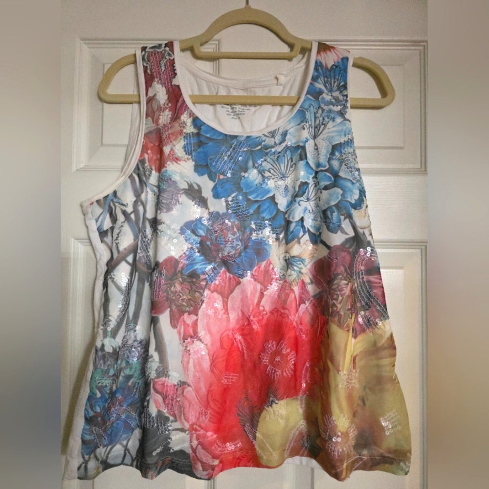 Chico's Sequin Floral Tank Top